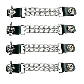 Funk Plus Motorcycle Vest Extenders 4" Double Chrome Chain Regular Snap MC Jacket Made in USA (Skeleton Finger)