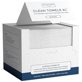 Clean Skin Club Clean Towels XL™, 100% USDA Biobased Face Towel, Disposable Face Towelette, Eczema Association Accepted, Makeup Remover Dry Wipes, Ultra Soft, 50 Ct, 1 Pack