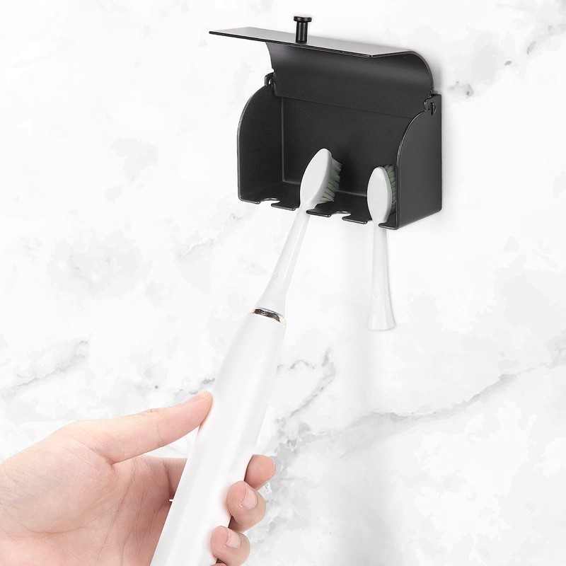 4-Slot Stainless Steel Toothbrush Holder with Cover - Wall Mounted,