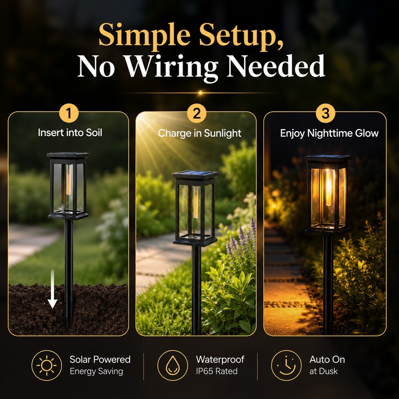 Solar Pathway Lights for Outdoor Walkways – Warm LED Garden