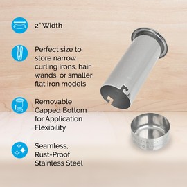 Docking Drawer 2.0" Canister for Hot Tools, Hair Dryer, Curling Iron, and Flat Iron Holder Tube RIng Capped Stainless Steel