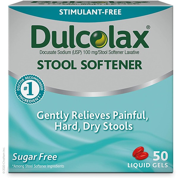 Dulcolax Stool Softener, Liquid Gels, Gentle, Stimulant Free-Laxative, Softens Stools for Relief from Constipation, Ir Bowel Movements, Hard, Dry, Painful Stools Regular, 50 Count (Pack of 1)
