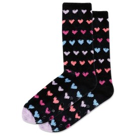 HOTSOX Women's Slipper Heart Non Skid Crew Socks 1 Pair Pack, Black, Women's Shoe Size: 4-10, Black, 4-10