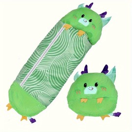 2-in-1 Soft Plush Character Buddies Sleeping Bag, Comfy Nap Mat with Pillow - Compact, Warm, All-Season Sleepy Sack for Daycare, Travel, Birthday Gift - Color: Gree, Size: 63*23.6in (160*60cm)