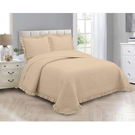 MK Collection Embossed Modern Ultasonic Quilted Oversized Coverlet Bedspread Set Solid Color New #Ruby (Beige, Full/Queen)
