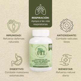 ORE Cápsulas de Orégano Silvestre 300 piezas 80% Carvacrol | Producto Mexicano | Sin Gluten, Vegano FBA