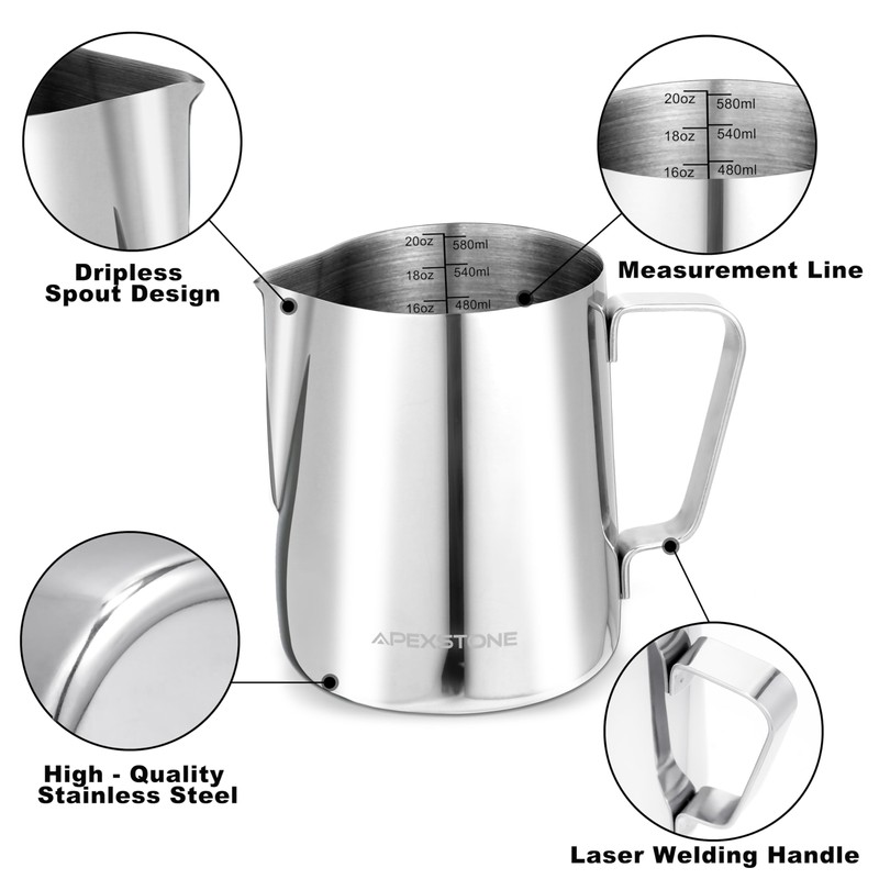 Apexstone Espresso Milk Frothing Pitcher 20 oz, Espresso Steaming Pitcher
