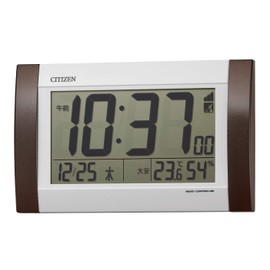 Citizen 8RZ188-006 Rhythm Wall Clock, Alarm Clock, Radio Clock, Digital R188, Standing Calendar, Temperature/Humidity Display, Brown, 9.4 x 5.8 x 1.2 inches (24.0 x 14.8 x 3.1 cm)