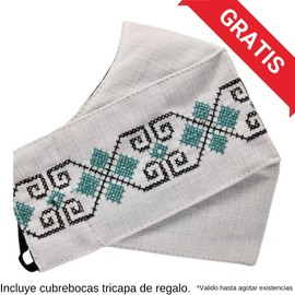 Rebozo Chal Artesanal Bordado Yucateco de Lino a mano 2 metros (Verde Jade)