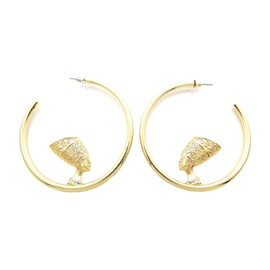 Egypt Queen Side Face Nefertiti Piece Pierced Stud Earring in Gold Tone (Gold/Bigger Size Hoop)