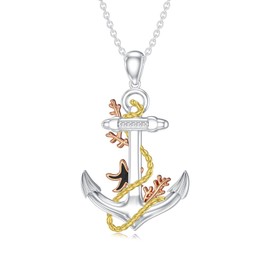 LWXIE Diamond Anchor Necklace for Women 925 Sterling Silver Ocean Anchor Pendant Necklace Diamond Jewelry Gifts for Women Daughter Mom Wife Friends