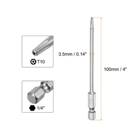 QUARKZMAN T10 Security Torx Bit 1/4 Inch Hex Shank 4 Inch Long S2 Steel Magnetic Tamper Proof Star Bits Screwdriver Torx Head with Hole for Screws Bits