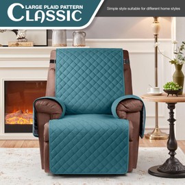 KinCam 100% Waterproof Recliner Chair Cover, Reclining Couch Covers for Pets, Dogs, Recliner Couch Slipcover Furniture Protector with Elastic Straps for Kids(23.6", Peacock Blue)