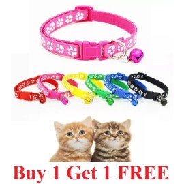 Unbranded/Generic Adjustable Nylon Cat Collar with Bell for Cat Kitten small dog paw cute - Red