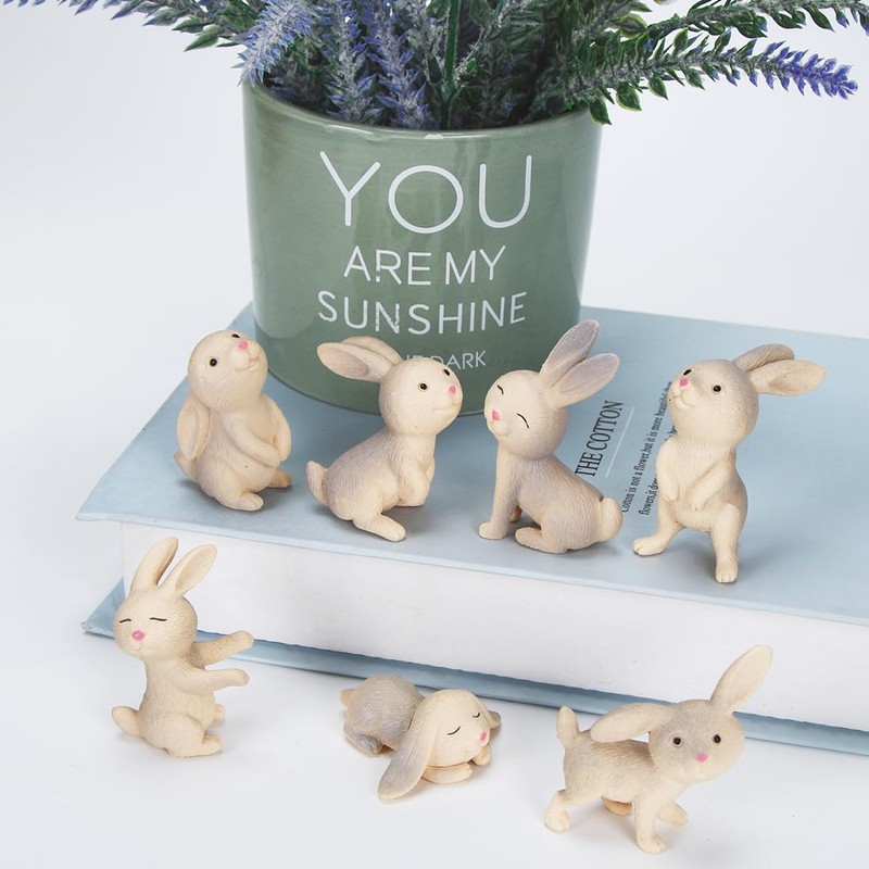 Zaloife Easter Bunny Figures, Pack of 7, Mini Rabbit Figures,