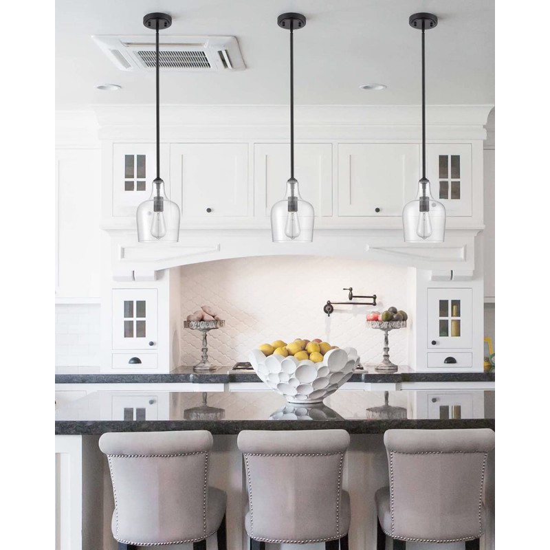 JEENKAE Modern Farmhouse Pendant Lighting for Kitchen Island Glass Black