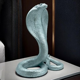 10 INCH Large King Cobra Snake Statue Figurine Sculpture Animal Figure Collectible Gifts for Snake Lover Office Home Decor Desk Accessories Decoration Garden Yard Figurines Outdoor Decor Silver
