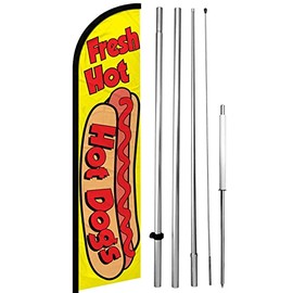 4 less Co FRESH HOT DOGS Windless Swooper Flag Feather Banner Sign 15 ft Tall Large Pole Spike Kit yf-h
