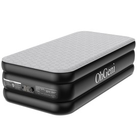 OhGeni Luxury Twin Air Mattress with Built-in Pump, Silk Foam Topper for Superior Comfort, 20" Raised Inflatable Bed, Blow-Up Mattress for Home, Camping & Guests, Easy Setup, Extra Support, Black