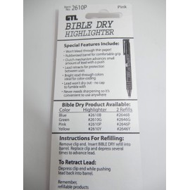 Dry Bible/Book Highlighter Pen With 2 Pack Bible/Book Dry Highlighter Refill (Pink)