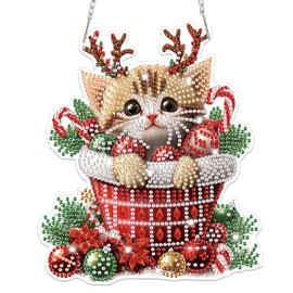 Bowetile Christmas Diamond Art Hanging Kits for Adults Kids, Diamond Art Suncatchers Cat, 5D Special Shape Diamond Painting Pendant Window Ornament Christmas Gifts for Home Door Wall Decor
