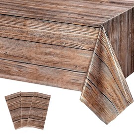 UgyDuky 3Pcs Natural Wood Grain Tablecloths Brown Grain Tablecloth Rustic Plastic Table Covers Brown Wood Vintage Farmhouse Rectangular Disposable Table Cloth for Western Barn Themed Birthday Party
