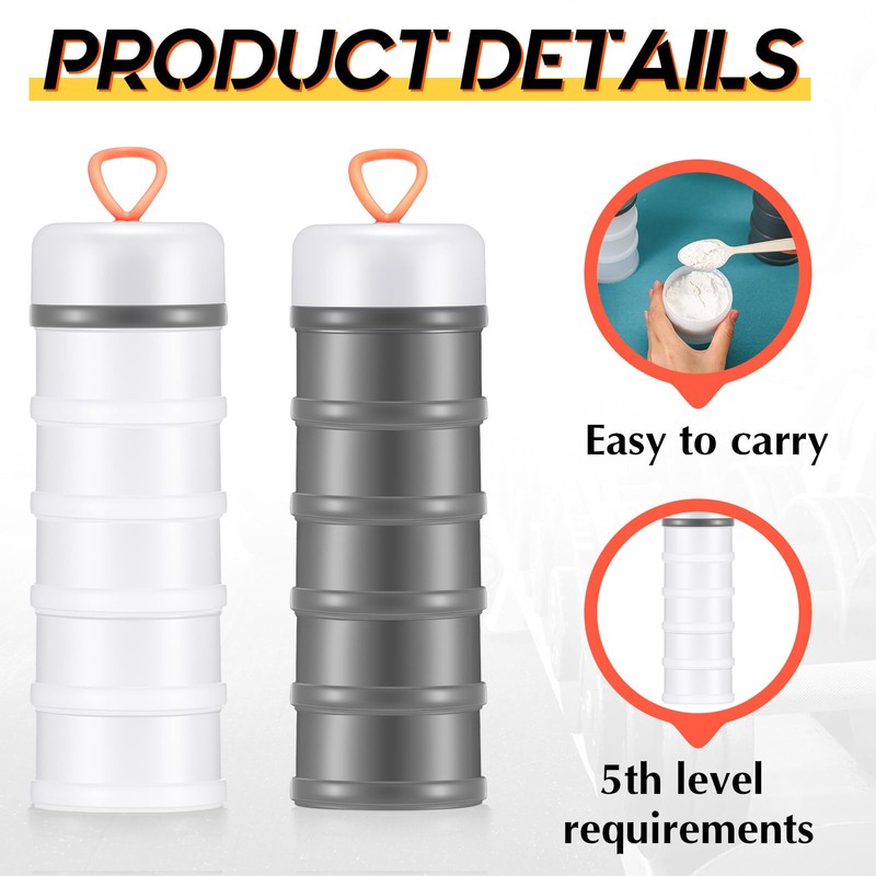 Baderke 4 Pcs Protein Powder Container 5 Layers Stackable Leakproof