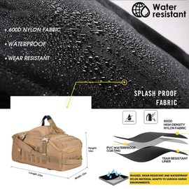 Travel Duffle Bag Gym Bag Duffle Bags with Weekend Overnight Bag for Outdoor Traveling Workout Deployment Sports (Coyote, 45L)