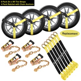 Trekassy 4 set Car Tie Down Straps with Chain Anchors Ratchet Tie Down Car Trailer Hauler
