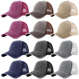 12 PCS Mesh Baseball Caps, Vintage Bulk Unisex Baseball Hats, Adjustable Dad Hats for Golf Trucker Fishing Outdoor Sports Multicolor