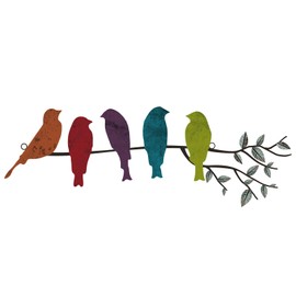 Ferraycle Metal Bird Wall Art Birds on the Branch Wall Decor Leaves with Birds Metal Sculpture Bird Silhouette Metal Ornament Branch Wall Hanging Sign for Balcony Garden Home Decor (Fresh Colors)