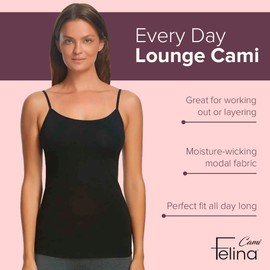 Felina Cotton Modal Women’s Cami (Black Grey White, X-Large) - Adjustable Seamless Cotton Tank Top for Women - Soft Tank Top Camis for Working Out - Ladies Under Shirt Cotton Tank Top