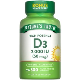 Nature's Truth Vitamin D3 2000 IU softgel, 1 pack, 300 tablets / 네이쳐스 트루스 비타민 D3 2000 IU 소프트젤, 1개, 300정