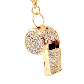 1 Pack Sports Whistle Rhinestone Car Key Chain Ring Gift Bag Buckle Holder for Girlfriend Boyfriend Colleagues (White)
