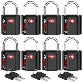 Forge Small Size TSA Approved Luggage Locks: Key Locks for Travel. Ultra Secure Dimple Key Travel Locks Alloy Body Luggage Locks. Black 8 Pack.