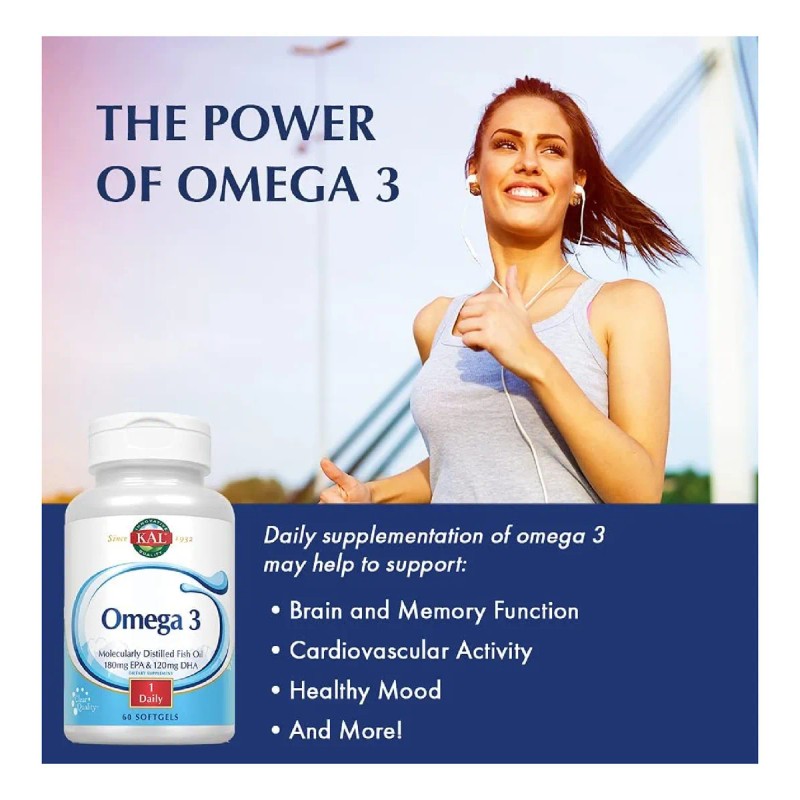 Kal Omega-3 Fish Oils 1000 Mg 120 Softgels Sabor Sin