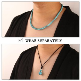 2Pcs Turquoise Necklace - Beaded Necklace for Men - Protection Necklace Men Choker Necklaces Turquoise Beads Pendant Jewelry Gifts for Men