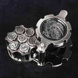 Bear Dice: Rotating Revolver Cylinder Container & 7 Cool Solid Metal D&D Bullet Dice - Durable Zinc Alloy:_paleo-nickel