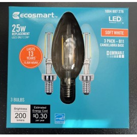 Eco-Smart EcoSmart 25-Watt Equivalent B11 Dimmable E12 Candelabra ENERGY STAR Clear Glass