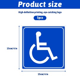 5 Pack Handicap Stickers, Vinyl Handicap Accessible Sticker Self-Adhesive Disabled Wheelchair Sign for Wheelchair Person 5.9"x 5.9"