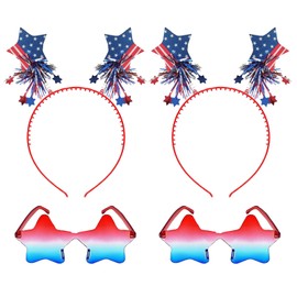 CBLUO 4th Of July Patriotic Star Headband Glasses Eyeglasses Star Head Boppers Headpiece Sunglasses Women Independence Day Hair Hoops Bands Hairband Festival Cosplay Dress Up Birthday Party Supplies