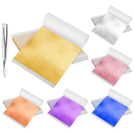 AULEEP 150Pcs Gold Leaf Sheets, 9 x 9cm Multicolored Gold Foil Sheets with Tweezer for Nails Makeup Spa Beauty Art & DIY Projects Paintings Picture Frames Home Interior and Multi Artistic Decoration