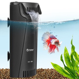 Yaubay Quiet Internal Aquarium Filter, 3-Stage Bio Filtration Low-Level Waterfall 5W Power Fish Tank Filter with Protective Grate for Up to 20 Gallon Betta Turtle Shrimp Tank, 90GPH (Filter)