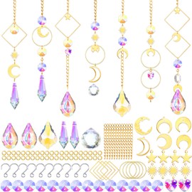 Yinkin 355 Pcs DIY Suncatcher Kits for Adults Colorful Crystal Sun Catchers Making Kits Indoor Window Hanging Prisms with Chain Pendant Ornament Suncatcher DIY Crafts for Garden Decoration(Gold)