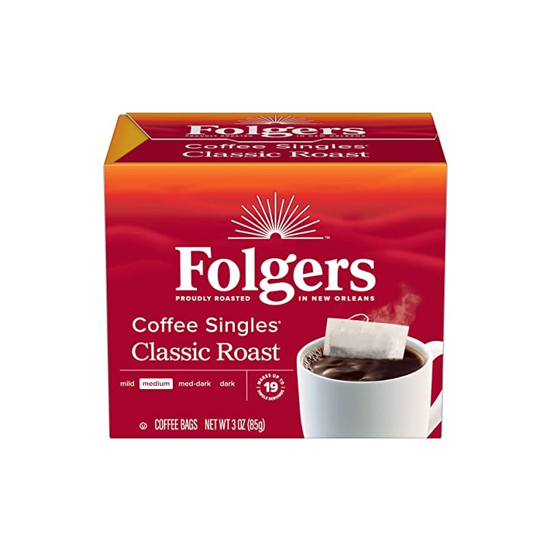 Folgers Classic Medium Roast Coffee, 19 Single Serve Coffee Bags