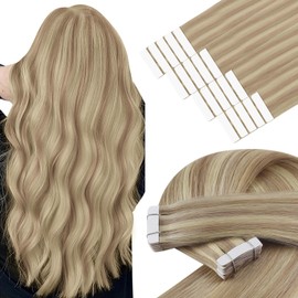 YoungSee Human Hair Tape in Extensions Highlight Seamless Tape Extensions Golden Blonde Highlight Blonde 24 Inch 20pcs 50g Long Straight Hair