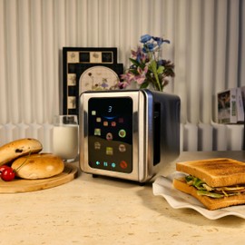 WHALL Full Touch Screen Toaster 2 Slice, 1.5'' Wide Slot Stainless Steel Toaster with Digital Timer, 6 Bread Types & 6 Shade Settings, Crumb Tray, Reheat/Defrost, Smart Toasters for Breads, Bagels