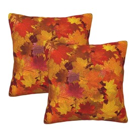 HOYYU Fall Maple Leaves Throw Pillow Covers 20x20 Set of 2 Autumn Decorative Pillowcase Cushion Covers Soft Velvet Pillow Cases for Sofa Couch Bed Car Bedroom Fall Thanksgiving Decor
