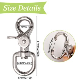 UFURMATE Swivel Clip, 2Pcs 316 Stainless Steel Leash Swivel Snap Hooks Locking Dog Leash Buckle Quick Release Buckles 360 Degree Swivel Clips for Dog Walking Camping Hiking (Silver, 17mm Ring)