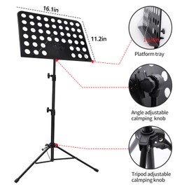 Sheet Music Stand, 1/2/3 Pack Adjustable Music Stand with Carrying Bag, Professional Music Book Holder Music Sheet Clip Holder for Guitar, Ukulele, Violin Players(1 Pack)